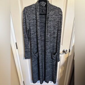 White House Black Market Open Front Long Sleeve Cardigan Duster, Gray & Black, S